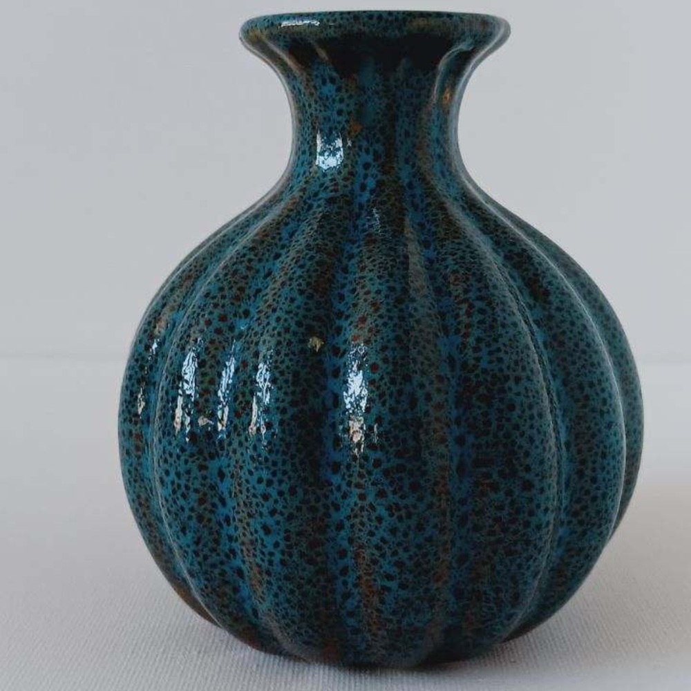 Blue and Brown Speckled Ceramic Vase
